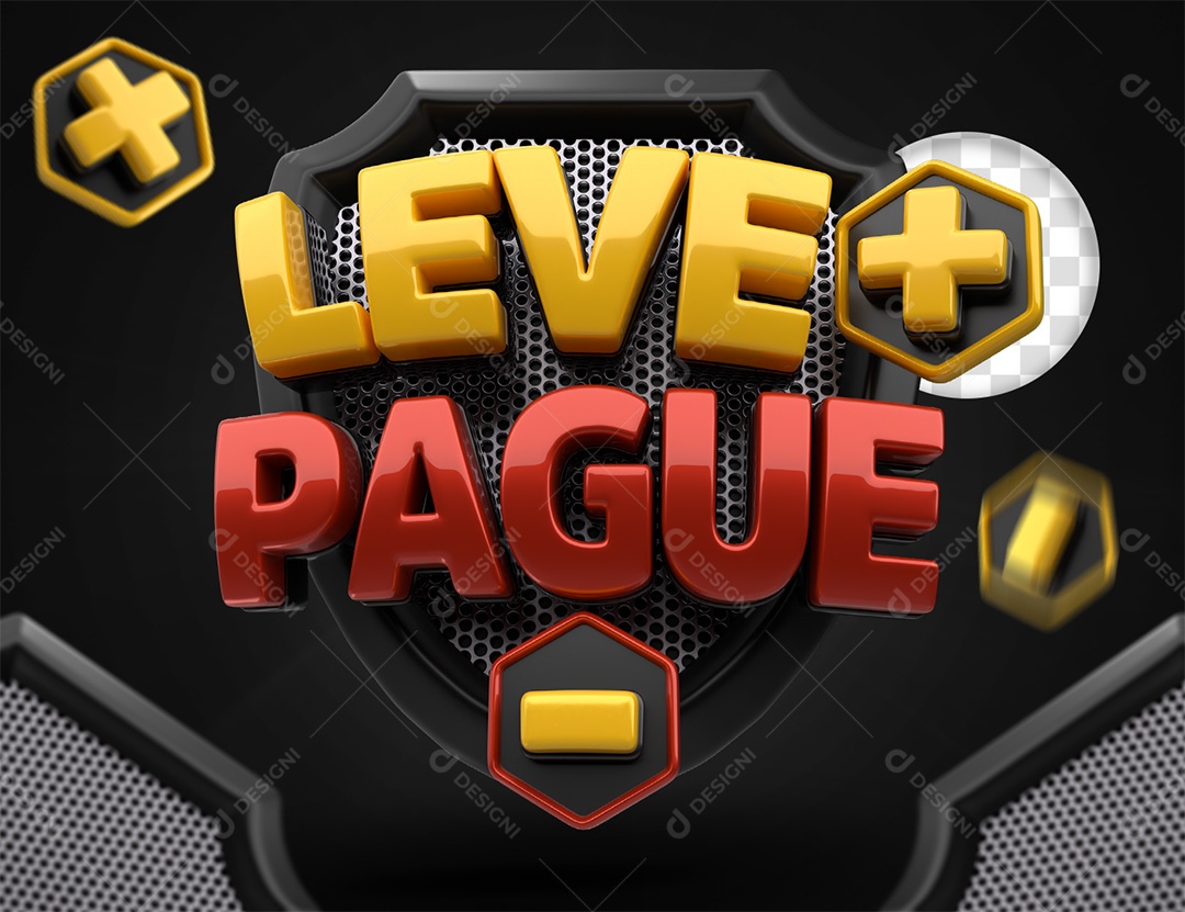 Leve Mais Pague Menos Selo 3D Amarelo e Vermelho para Composição PSD