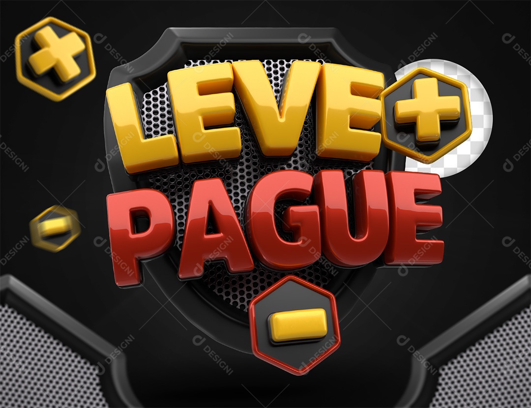 Selo 3D Leve Mais Pague Menos Amarelo e Vermelho para Composição PSD