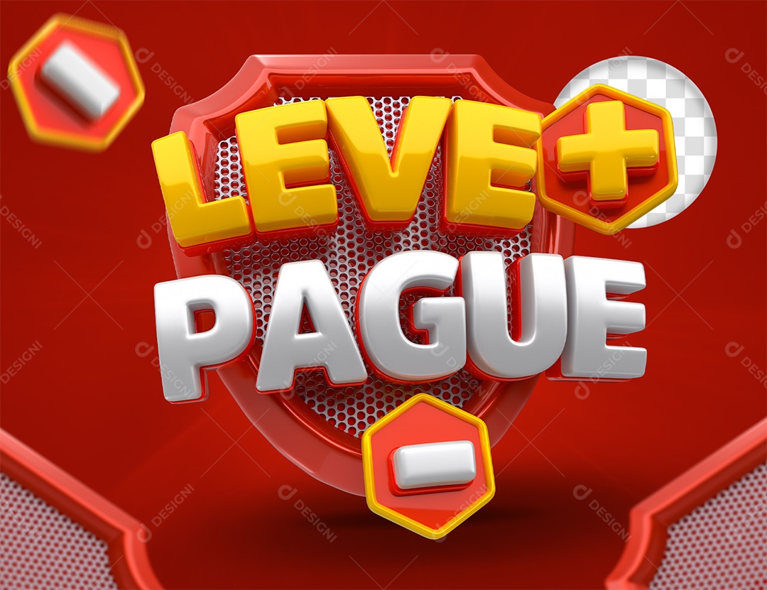 Selo 3D Leve Mais Pague Menos Amarelo e Branco para Composição PSD