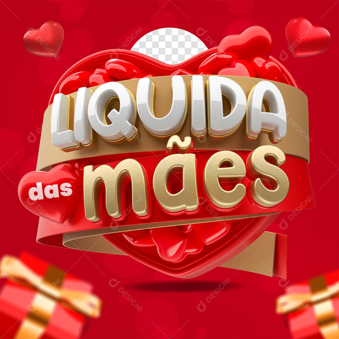 Selo 3D Liquida das Mães Vermelho Dourado e Branco para Composição PSD