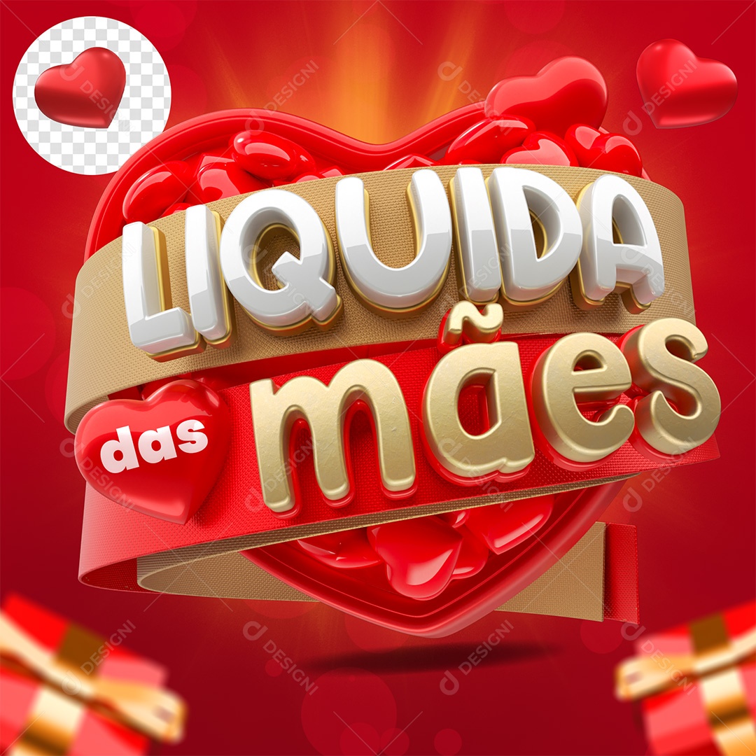 Liquida das Mães Selo 3D Vermelho Dourado e Branco para Composição PSD