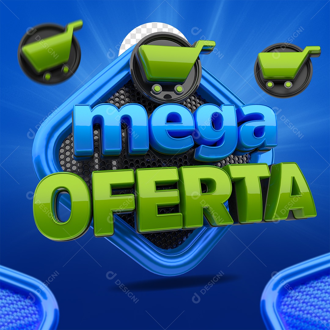 Selo 3D Mega Oferta Azul e Verde para Composição PSD