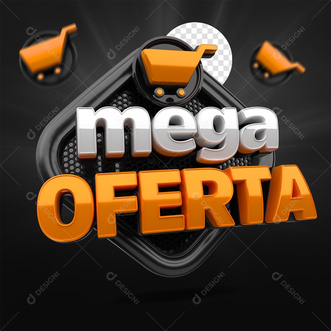 Selo 3D Mega Oferta Laranja e Branco para Composição PSD