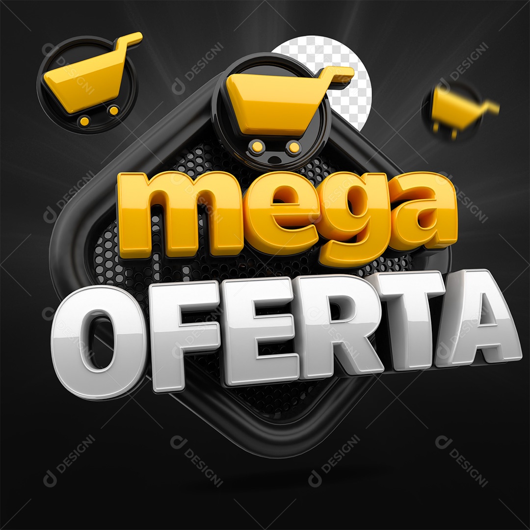 Selo 3D Mega Oferta Amarelo Preto e Branco para Composição PSD