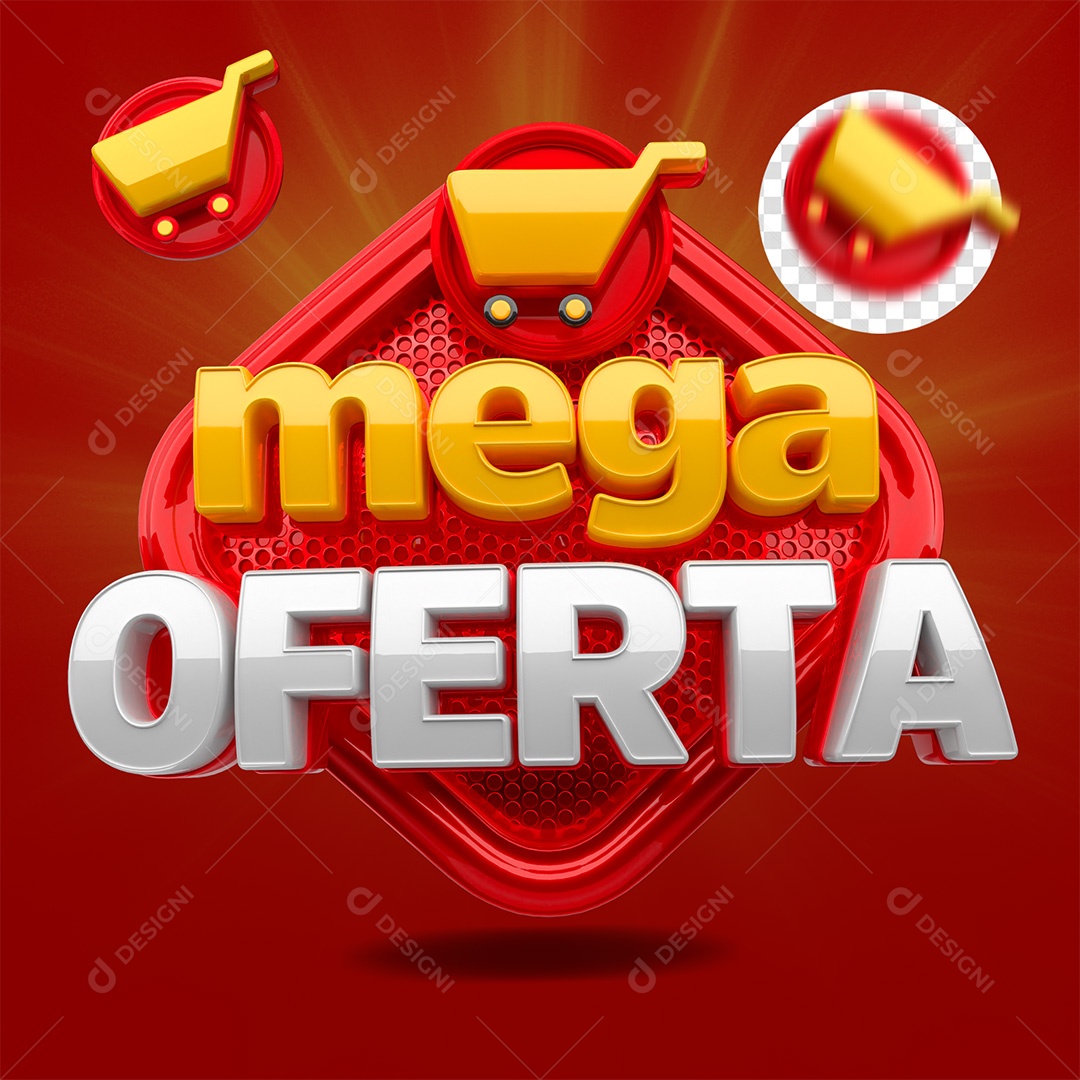 Mega Oferta Selo 3D Amarelo Vermelho e Branco para Composição PSD