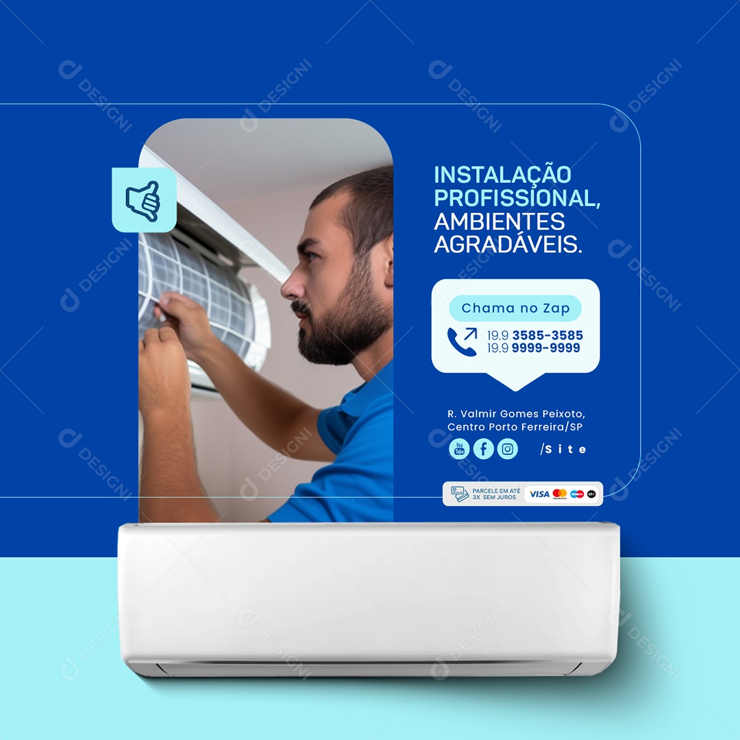 Ar Condicionado Instalação Profissional Ambientes Agradáveis Social Media PSD Editável