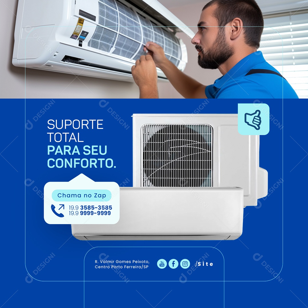 Ar Condicionado Suporte Total para Seu Conforto Social Media PSD Editável