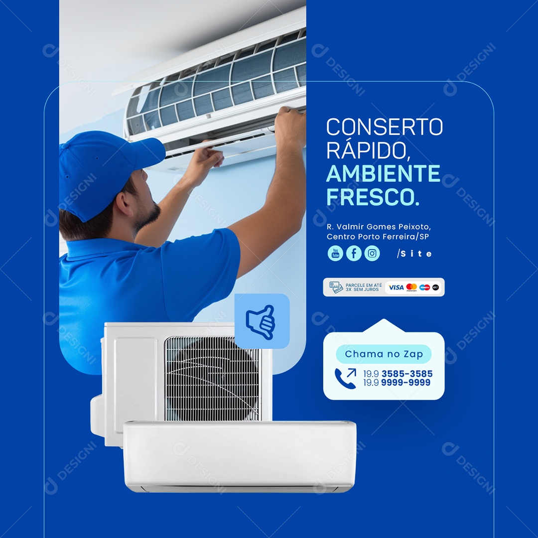 Ar Condicionado Conserto Rápido Ambiente Fresco Social Media PSD Editável