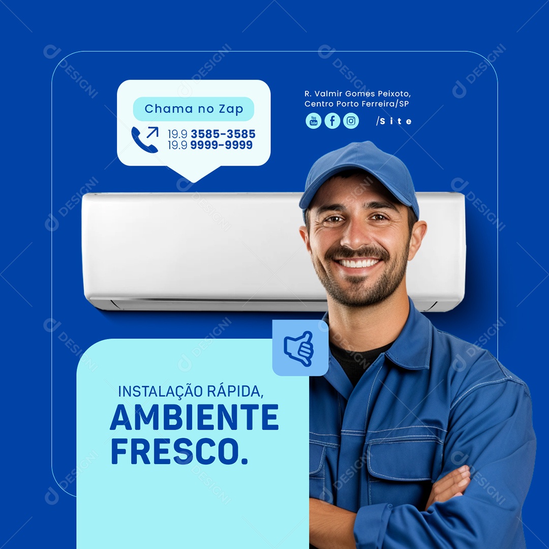 Ar Condicionado Instalação Rápida Ambiente Fresco Social Media PSD Editável
