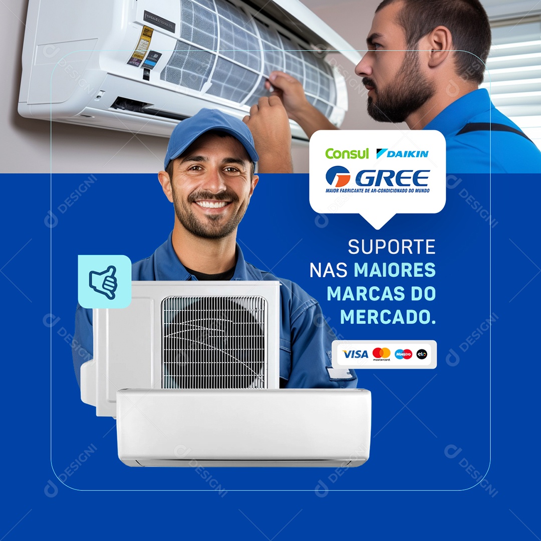 Ar Condicionado Suporte nas Maiores Marcas do Mercado Social Media PSD Editável