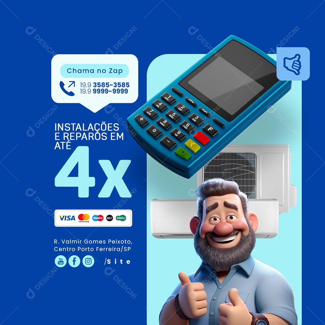 Ar Condicionado Instalações e Reparos Chama no Zap Social Media PSD Editável