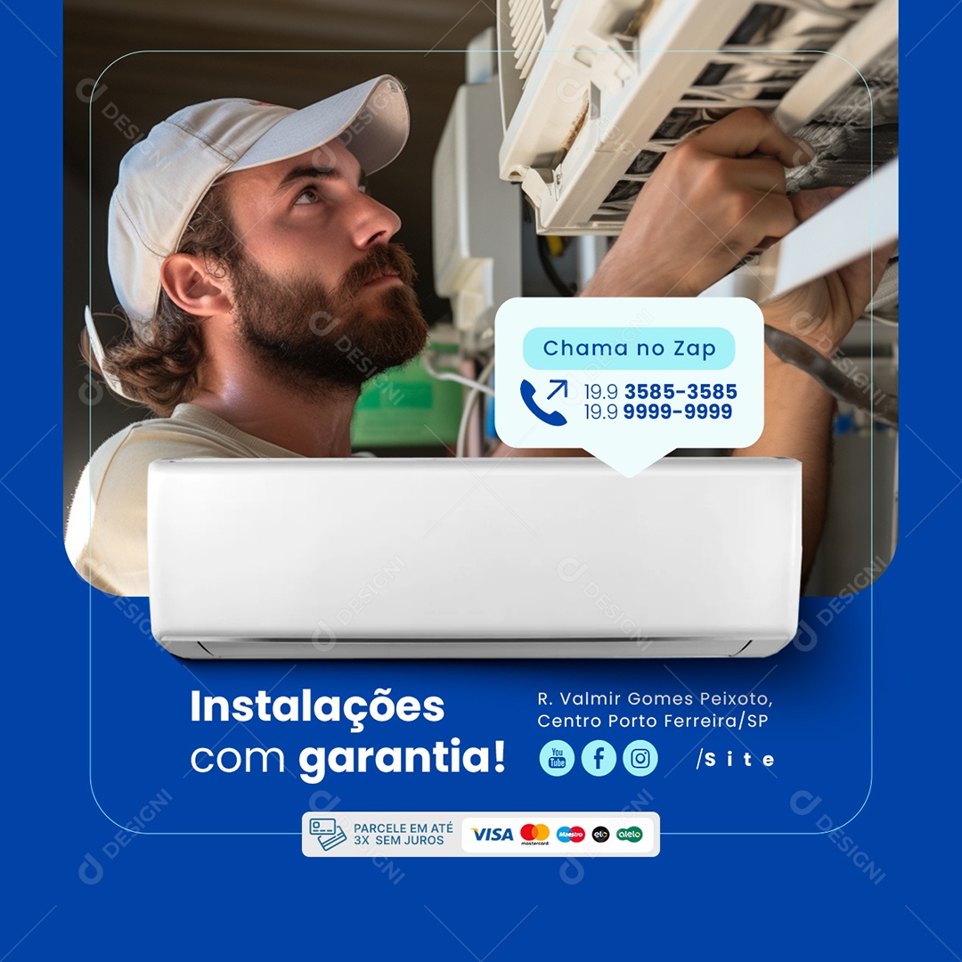 Ar Condicionado Instalações com Garantia Social Media PSD Editável
