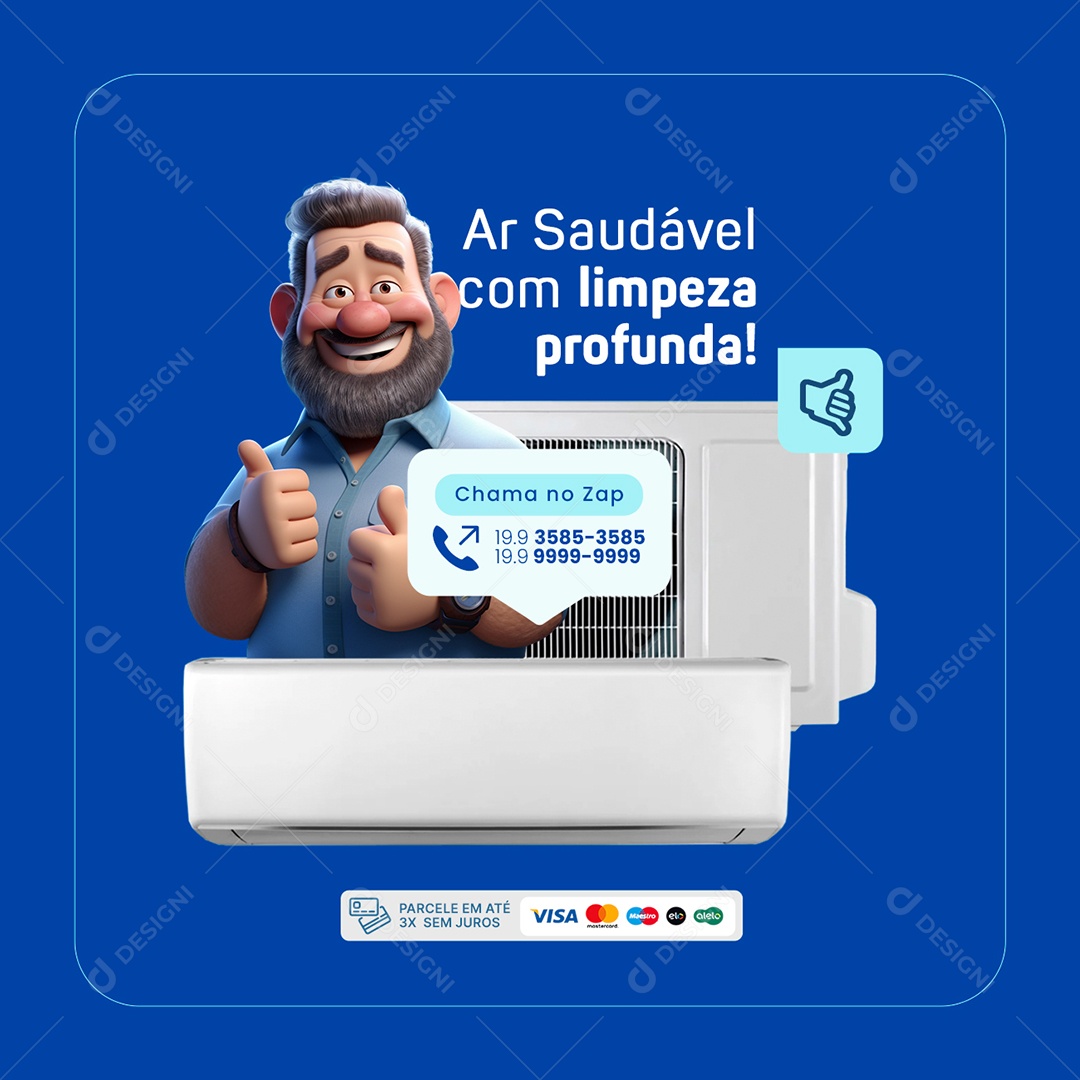 Ar Condicionado Ar Saudável com Limpeza Profunda Social Media PSD Editável