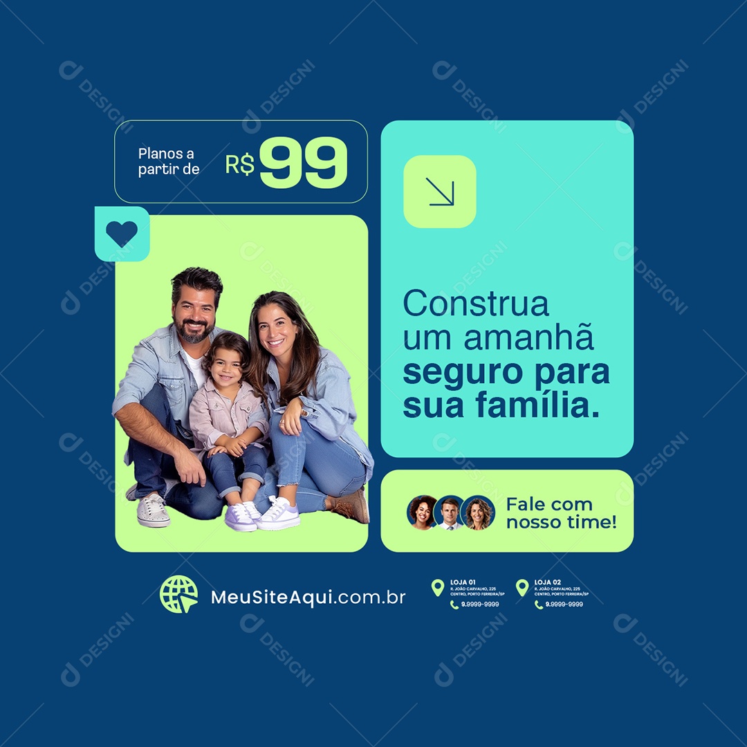 Seguro de Vida Construa um Amanhã Seguro para sua Família Social Media PSD Editável