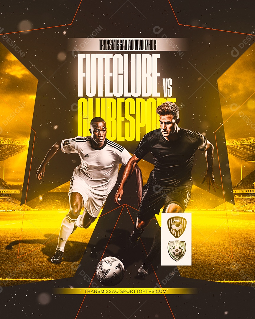 Jogo de Futebol Transmissão Ao Vivo Futeclube vs Clubesport Social Media PSD Editável
