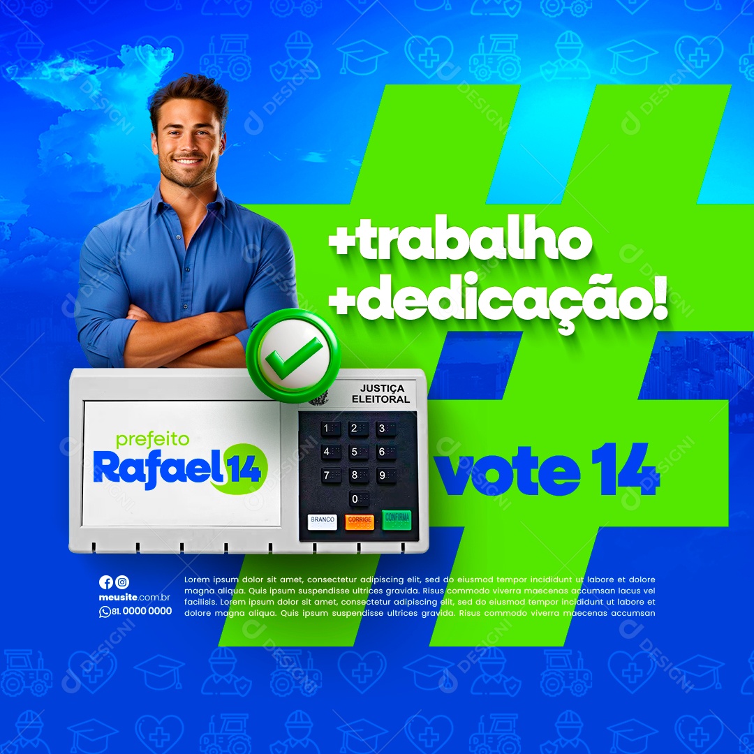 Mais Trabalho Dedicação Vote 14 Social Media PSD Editável
