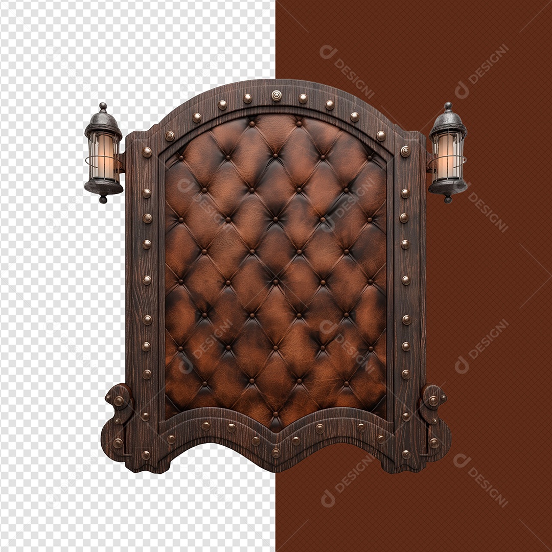 Painel de Couro Ferro e Luminaria Elemento 3D para Composição PSD