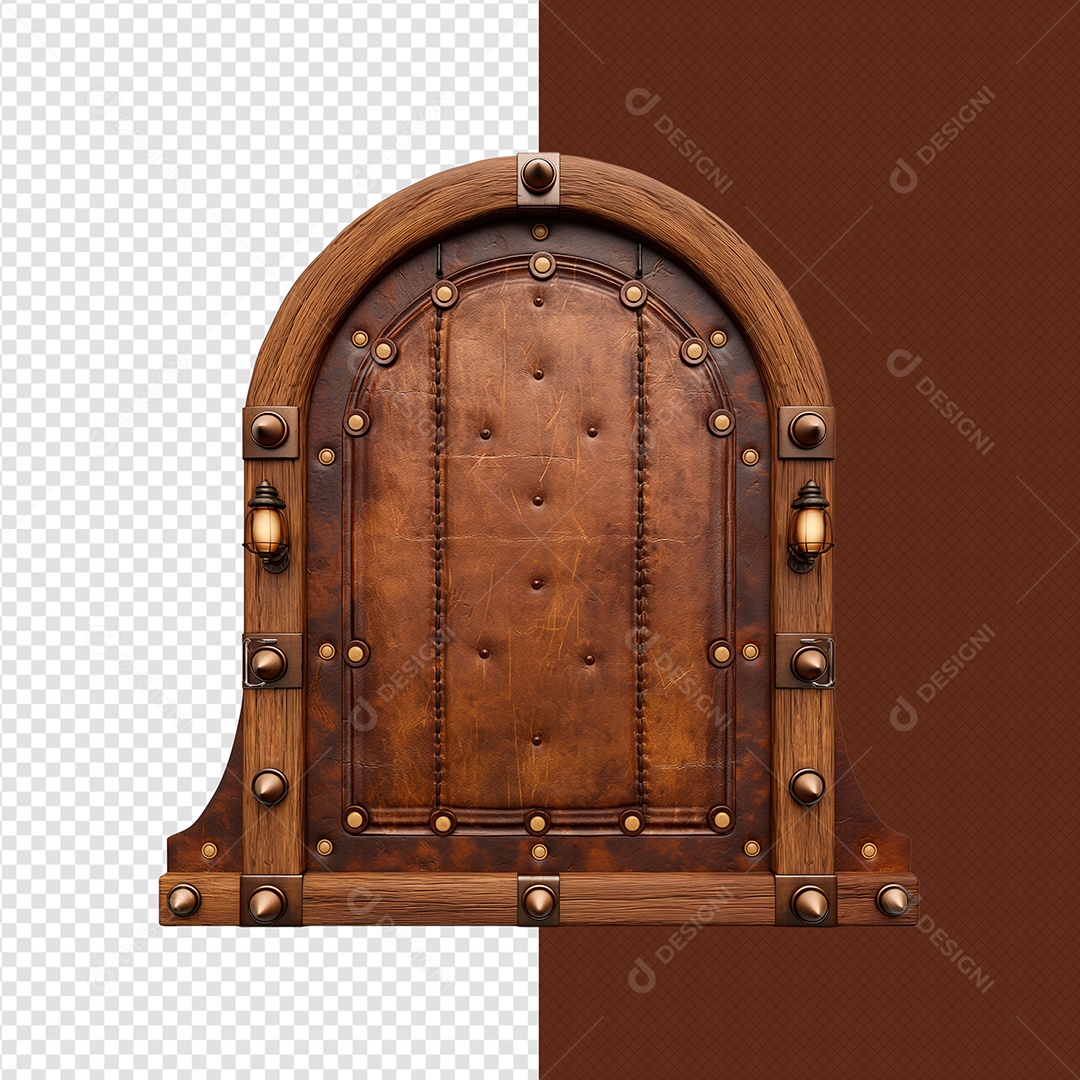 Painel de Couro Madeira e Ferro Elemento 3D para Composição PSD