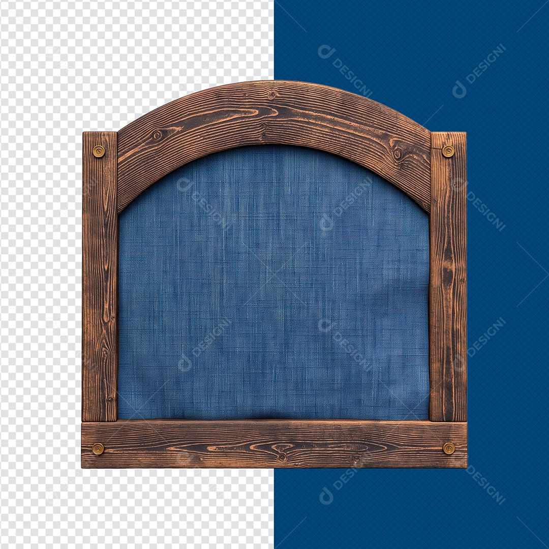 Placa de Madeira com Tecido Azul Elemento 3D para Composição PSD