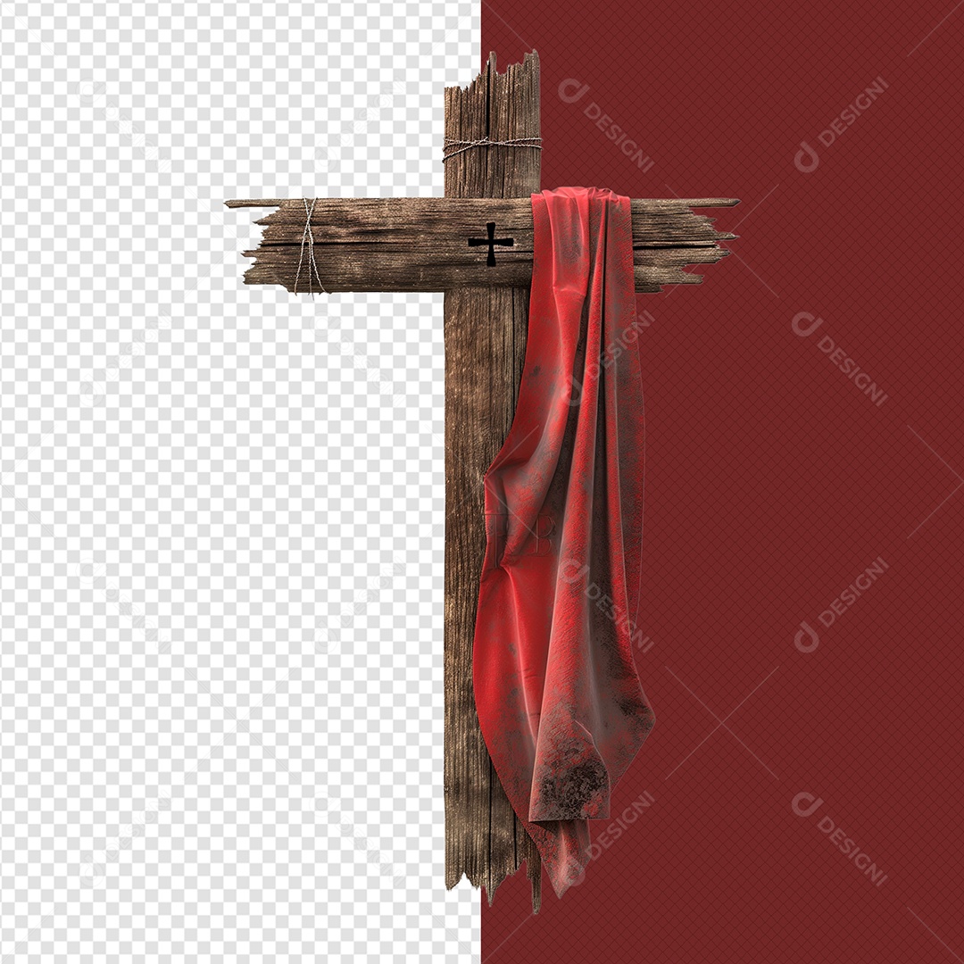 Cruz com Tecido Vermelho Elemento 3D para Composição PSD