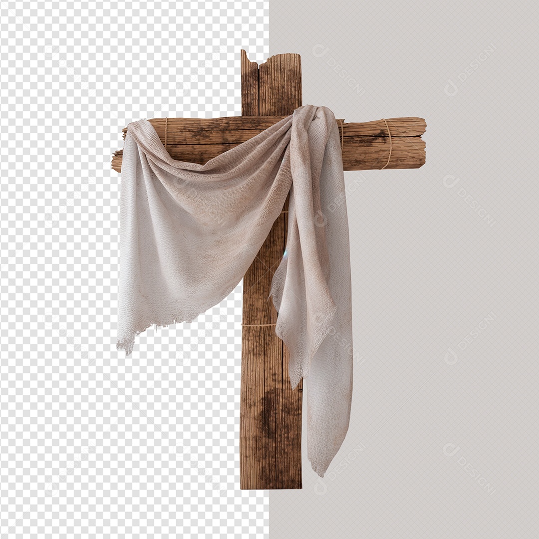 Cruz de Madeira Elemento 3D para Composição PSD