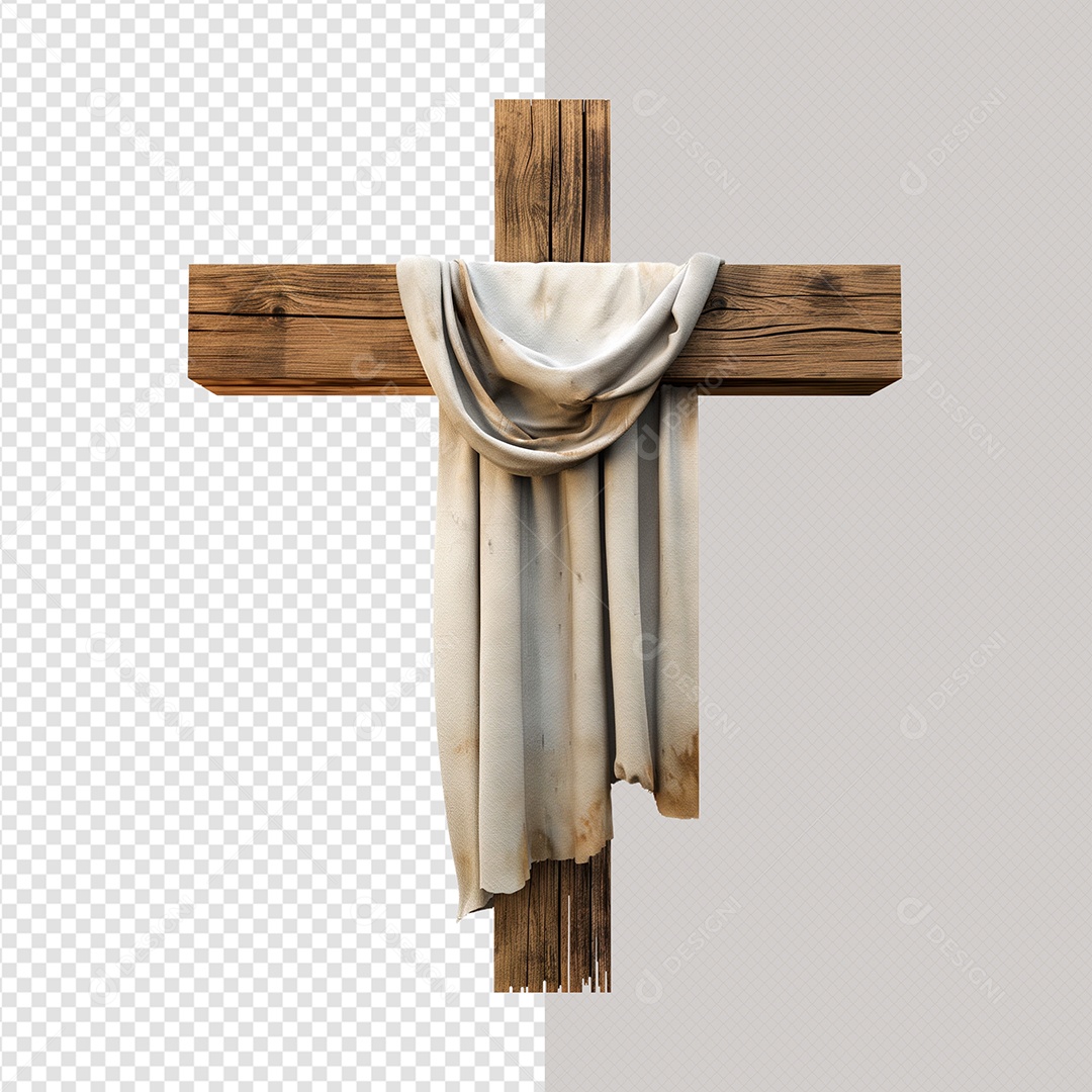 Cruz com Tecido Branco Elemento 3D de Páscoa para Composição PSD