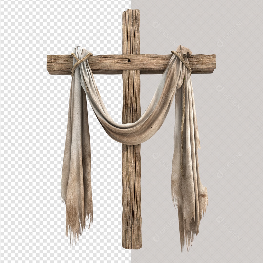Cruz com Tecido Branco Manchado Elemento 3D para Composição PSD