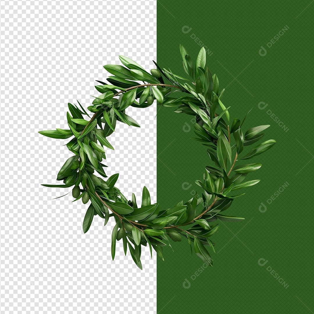 Coroa de Folha Elemento 3D Verde para Composição PSD
