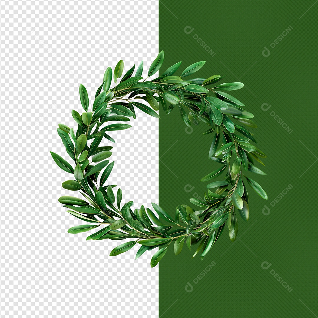 Coroa de Folha Verde de Páscoa Elemento 3D para Composição PSD