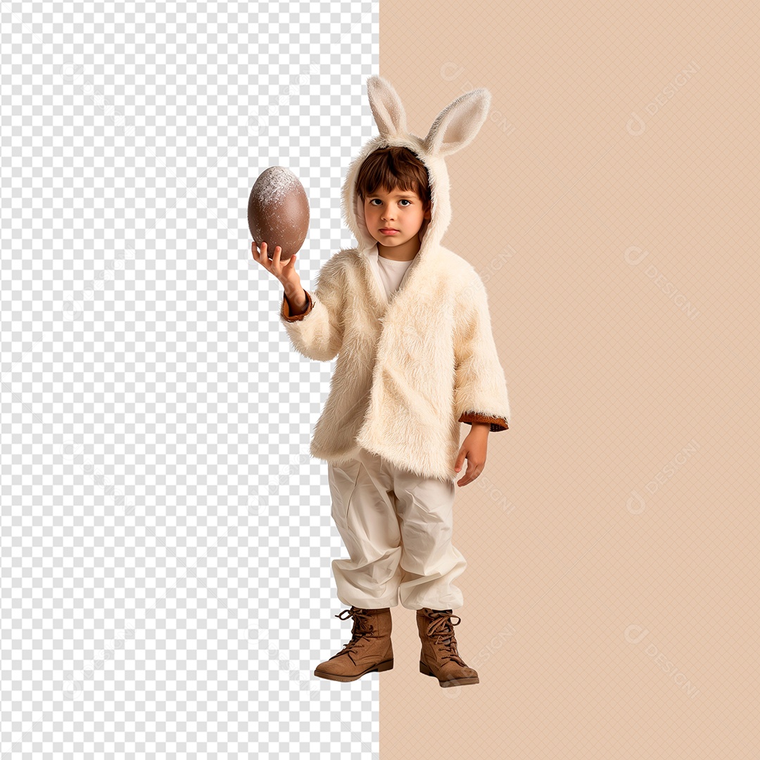 Menino com Jaqueta de Coelho Elemento 3D para Composição PSD