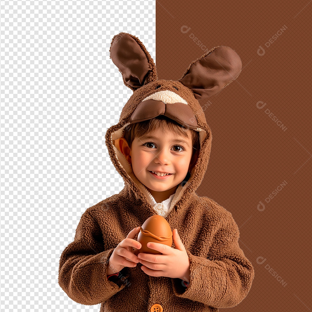 Garotinho com Ovo de Páscoa Elemento 3D para Composição PSD