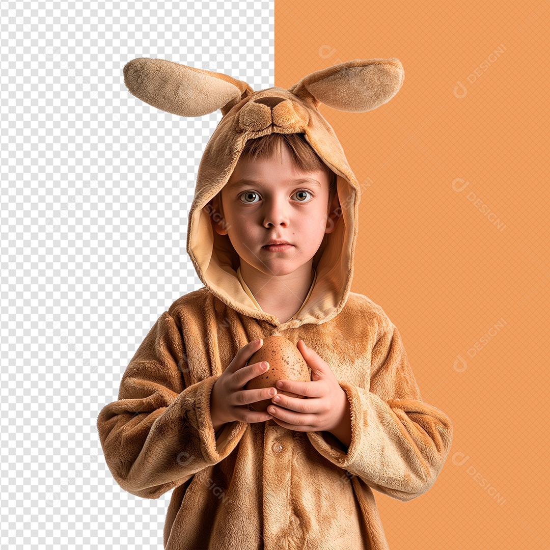 Menino Segurando um Ovo Elemento 3D para Composição PSD