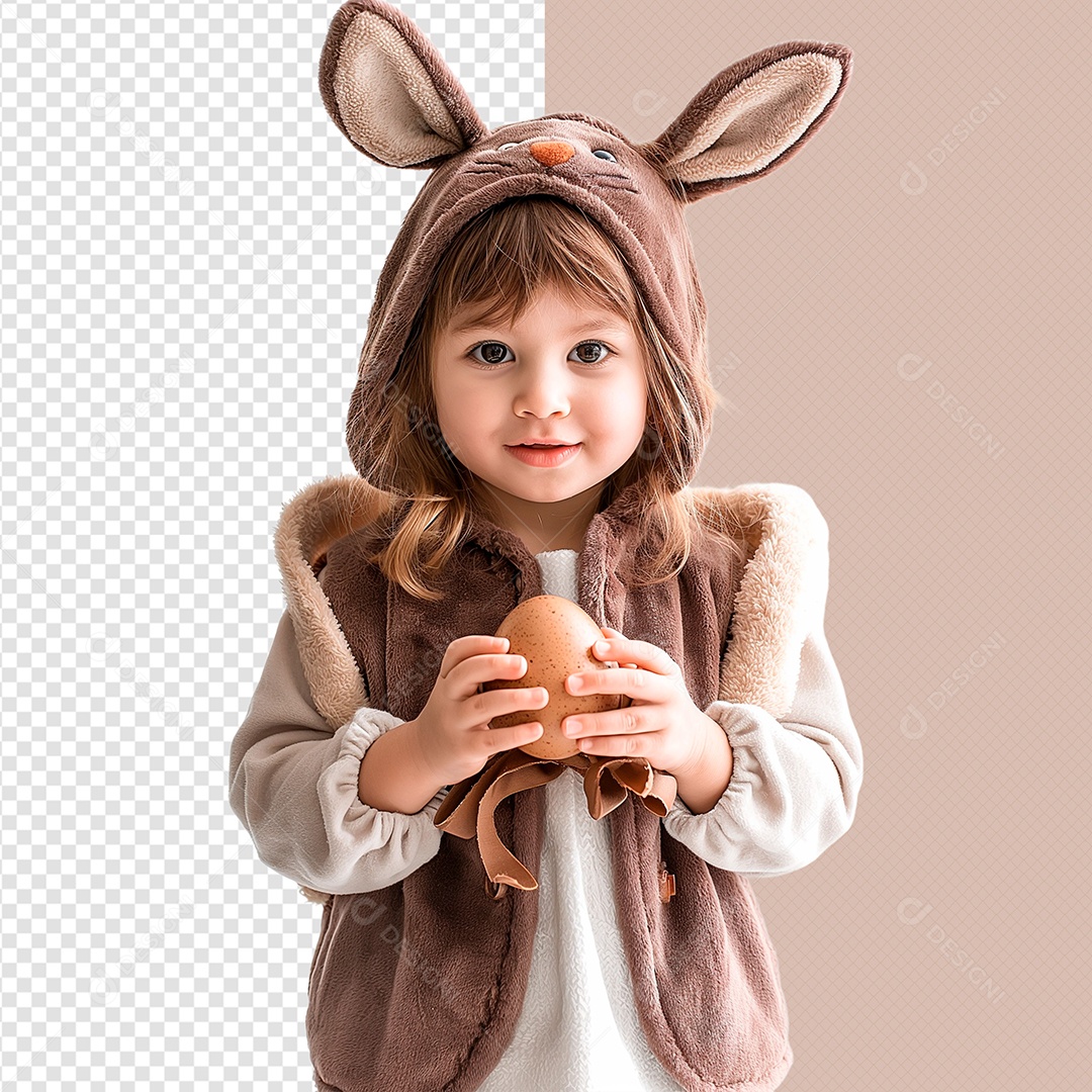Garotinha de Coelho com Ovo Elemento 3D para Composição PSD
