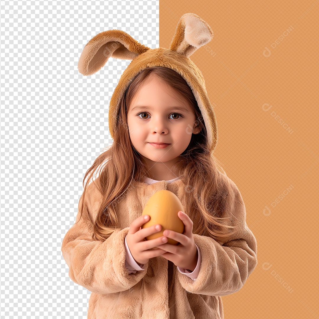 Meninha Vestida de Coelho Elemento 3D para Composição PSD