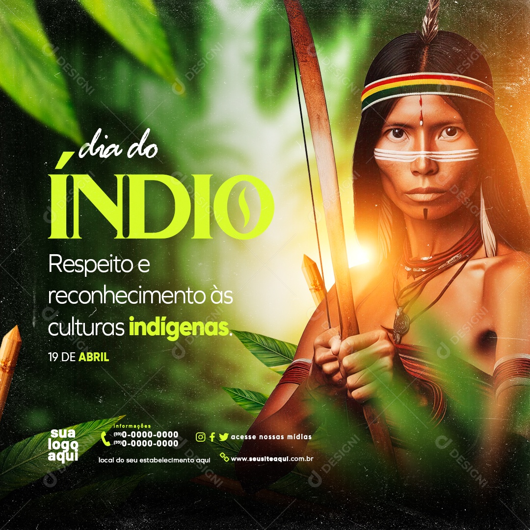 Dia do Índio 19 de Abril Respeito e Reconhecimento Social Media PSD Editável