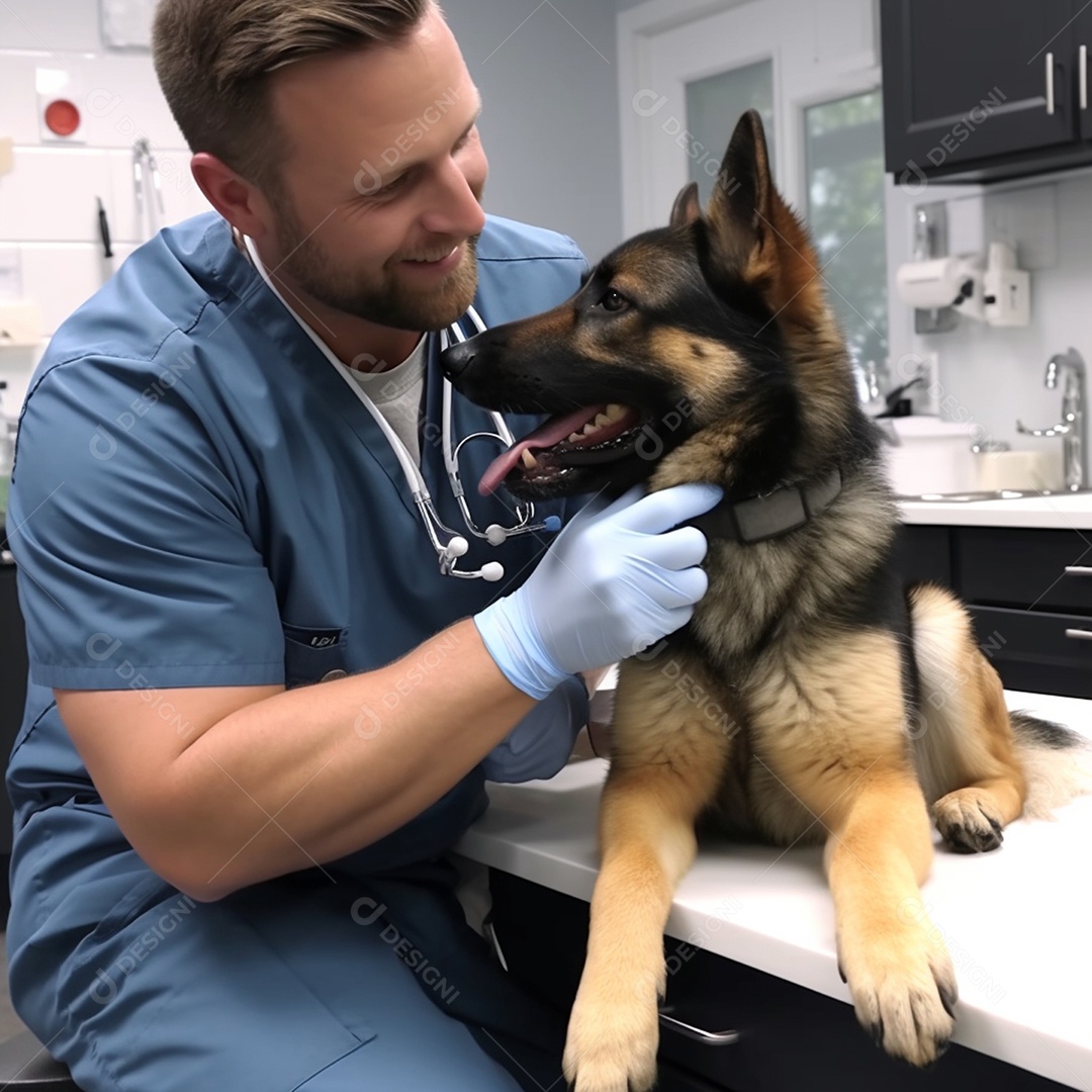 Um medico veterinário cuidando de um lindo cachorro
