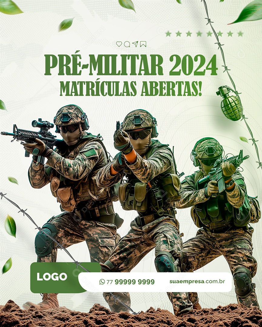 Curso Preparatório Militar Matrículas Abertas Social Media PSD Editável