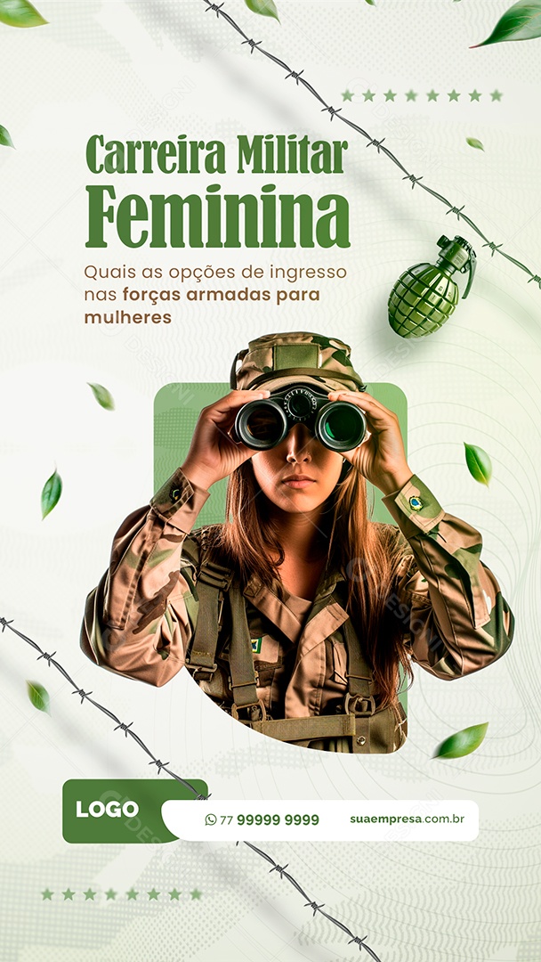 Story Social Media Curso Preparatório Militar Carreira Militar Feminina PSD Editável