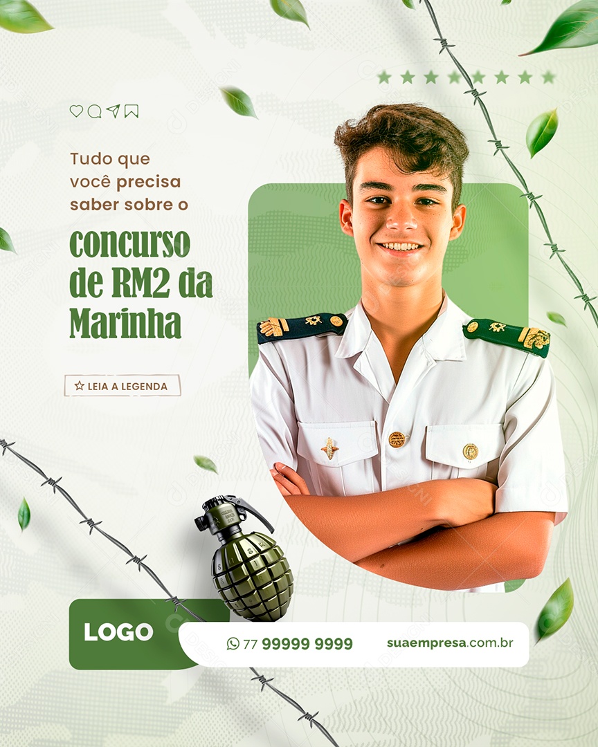 Curso Preparatório Militar Concurso de RM2 da Marinha Social Media PSD Editável