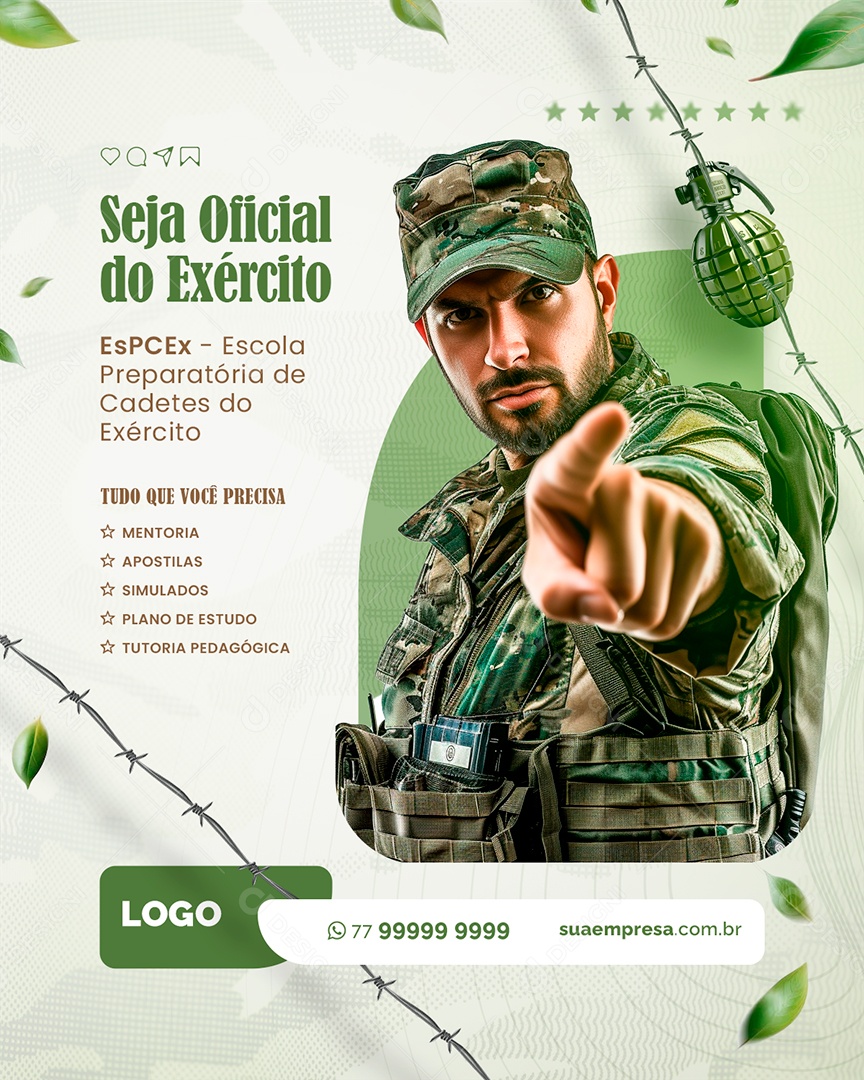 Curso Preparatório Militar Seja Oficial do Exército Social Media PSD Editável