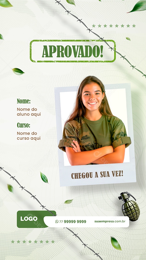 Story Social Media Curso Preparatório Militar Chegou a Vez PSD Editável