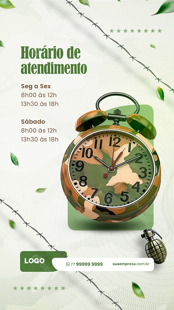 Story Curso Preparatório Militar Horário de Atendimento Social Media PSD Editável