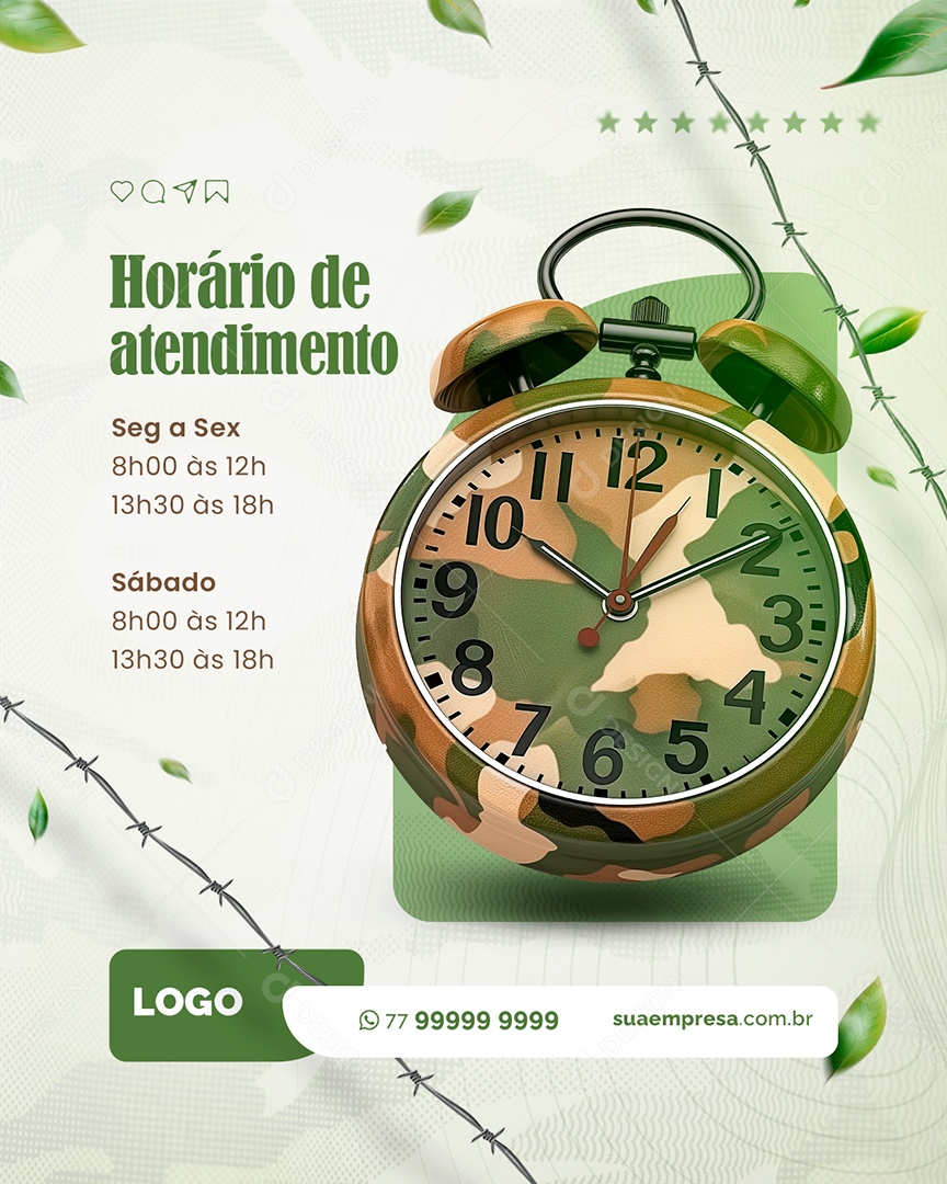 Curso Preparatório Militar Horário de Atendimento Social Media PSD Editável