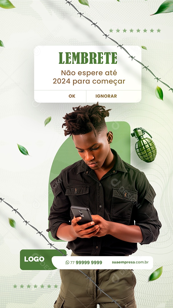 Story Curso Preparatório Militar Lembrete Não Espere Até 2024 Social Media PSD Editável