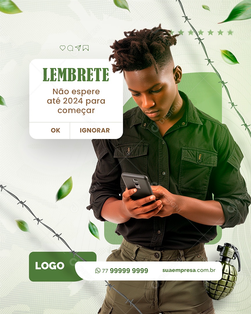 Curso Preparatório Militar Lembrete Não Espere Até 2024 Social Media PSD Editável