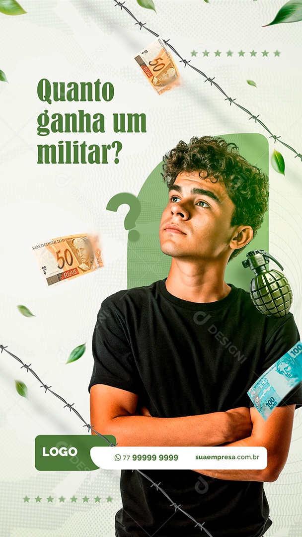 Story Curso Preparatório Militar Quanto Ganha um Militar Social Media PSD Editável