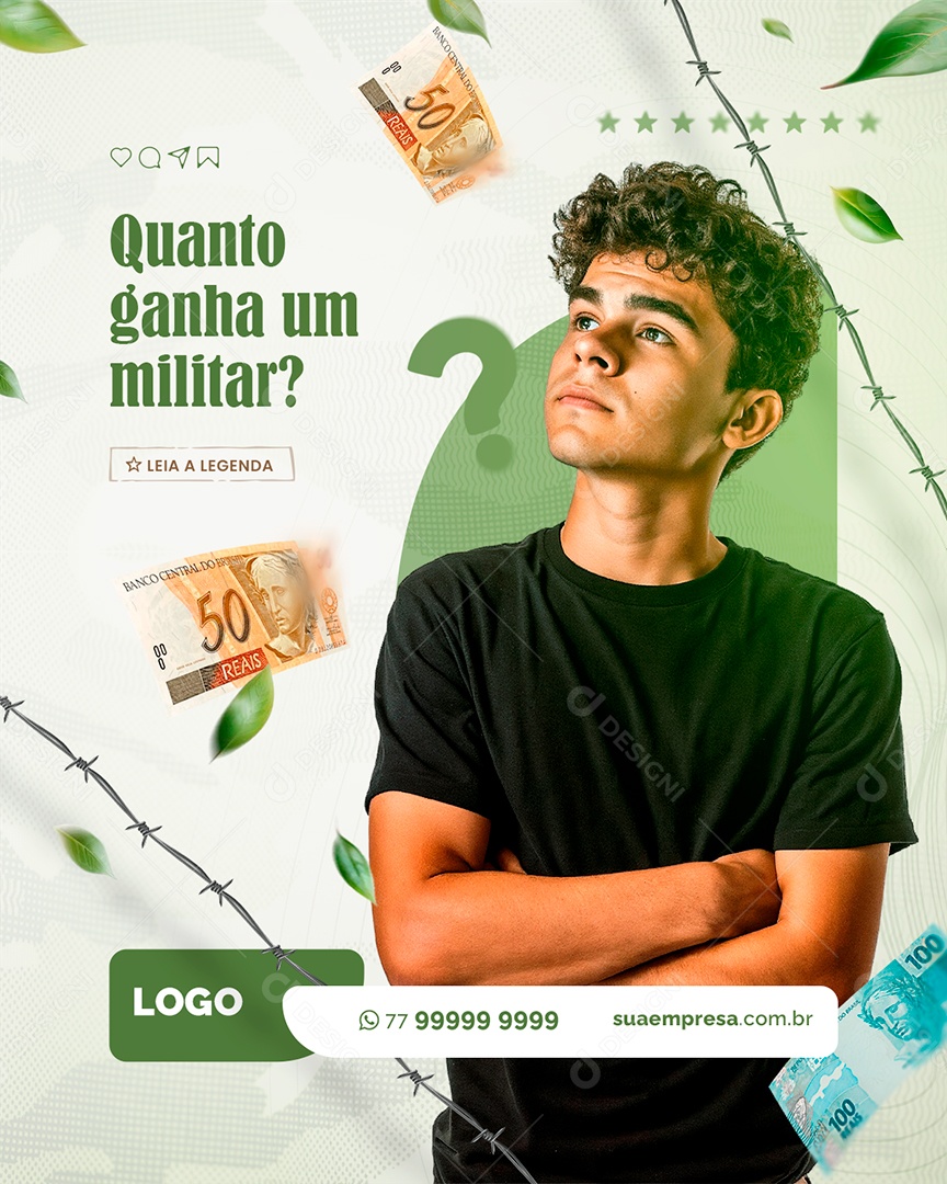 Curso Preparatório Militar Quanto Ganha um Militar Social Media PSD Editável