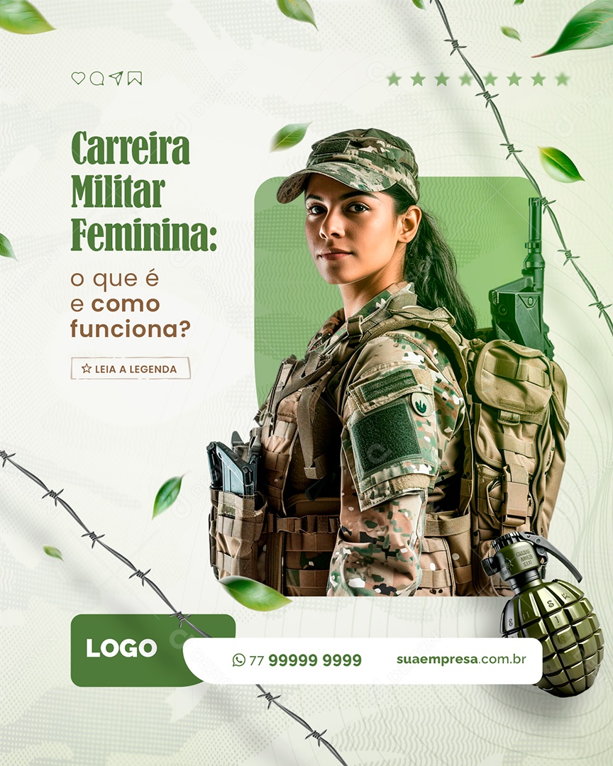 Curso Preparatório Militar Carreira Militar Feminina Social Media PSD Editável
