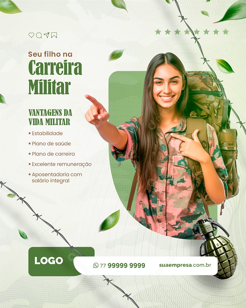 Curso Preparatório Militar Seu Filho na Carreira Militar Social Media PSD Editável