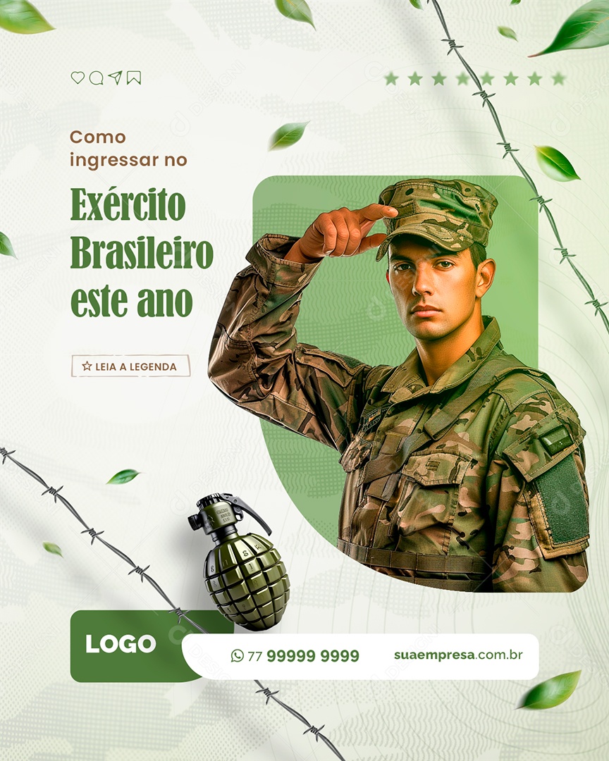 Curso Preparatório Militar Como Ingressar no Exército Brasileiro Social Media PSD Editável